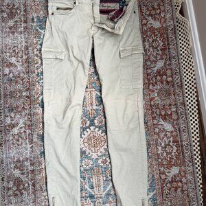 Rockstar Ivory Moto Cargo Pants Size 26 Zip Ankle Slim Utility